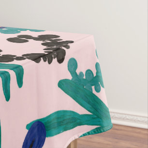 Nappe Artsy rose rouge bleu acrylique Fleurs peintes Feu