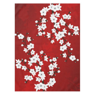 Nappe Asie Floral blanc cerisier rouge