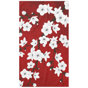 Nappe Asie Floral blanc cerisier rouge