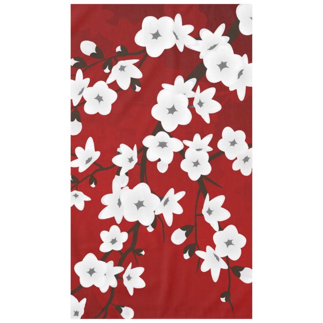 Nappe Asie Floral blanc cerisier rouge (Devant)