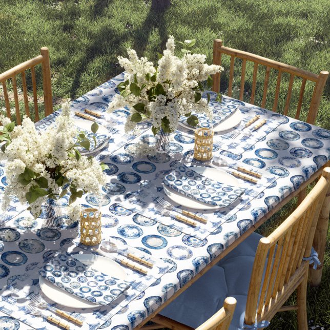 Nappe Assiettes Bleues et Blanches Chinoiserie (Blue and white plates tablecloth)