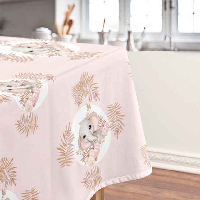 Nappe Automne Baby shower fille rose joli éléphant (Fall Girl Baby Shower Pink Cute Elephant Tablecloth)