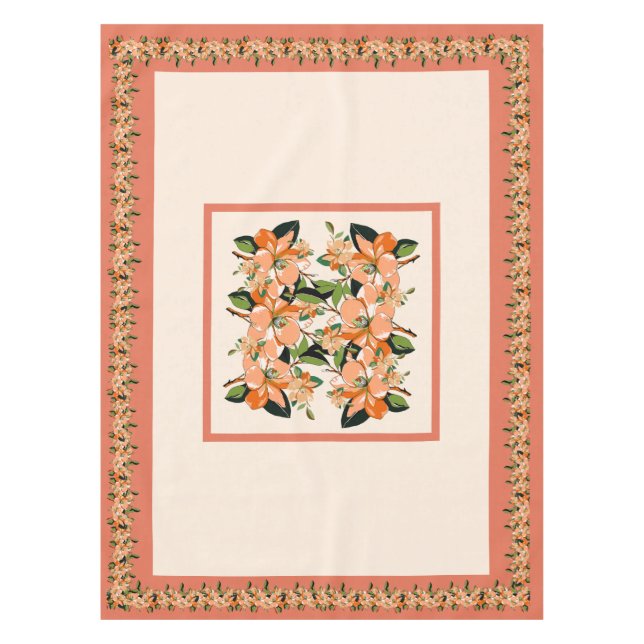 Nappe Azalée Abricot sur Crème 132 x 178 cm (Devant)