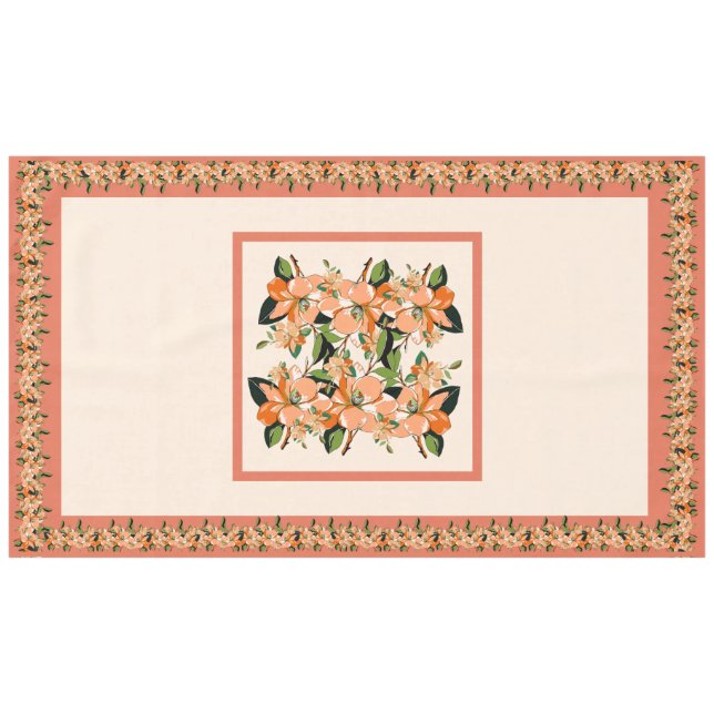 Nappe Azalée Abricot sur Crème 152 cm x 264 cm (Devant (Horizontal))