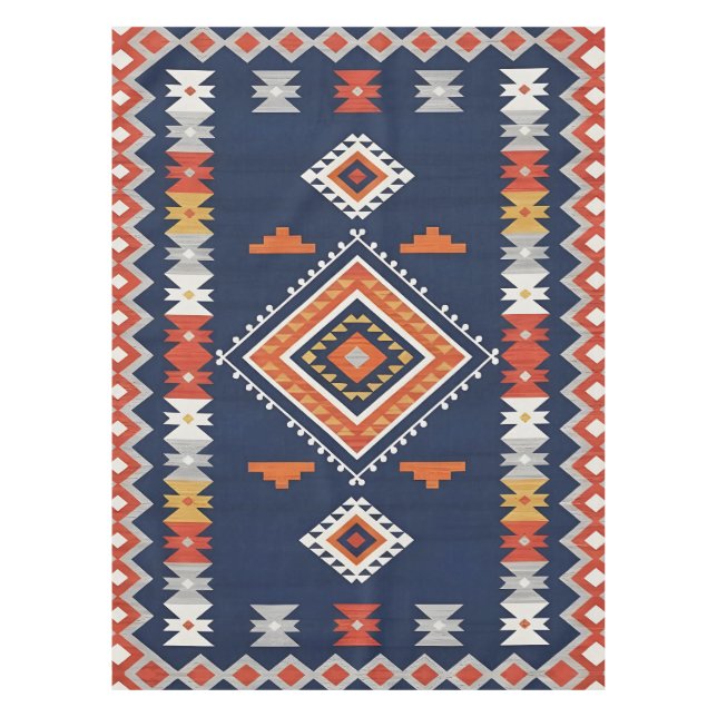 Nappe Azure Navy and Terracotta Geometric Tribal (Devant)