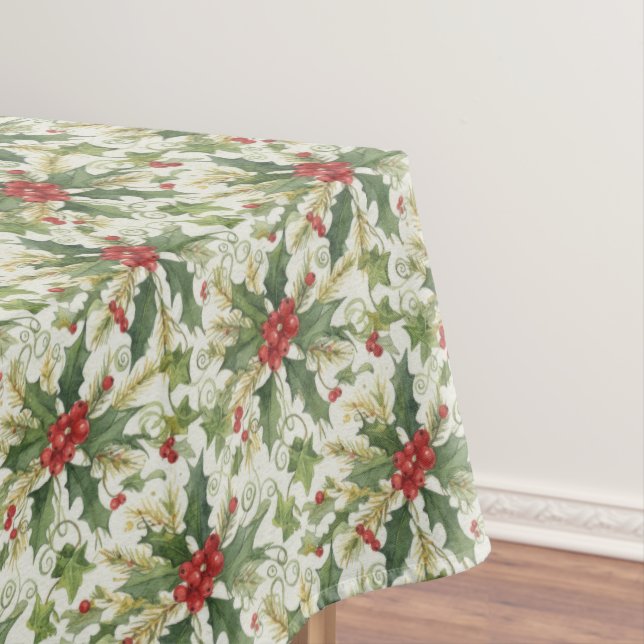 Nappe Baies Rouges Feuilles Vertes Houx Fêtes De Noël (In Situ)