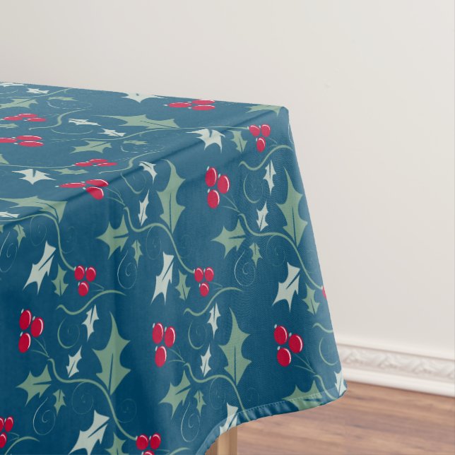 Nappe Baies rouges saintes feuillage de Noël bleu à moti (In Situ)