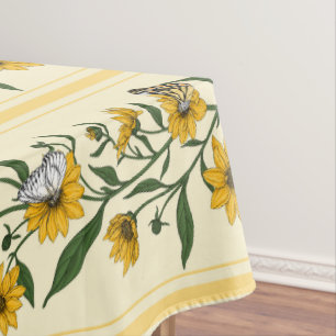 Nappe Bande florale Sunroot sur blanc cassé