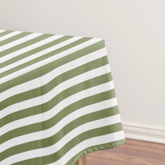 Nappe Bandes de bonbons vert olive et blanc (In Situ)