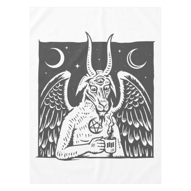 Nappe baphomet pentagram lune café démon blanc (Devant)