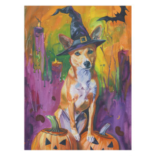 Nappe Basenji effrayant Halloween Sorcière et Citrouille