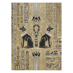 Nappe Bastet - Chats Égyptiens Et Croix D'Ankh
