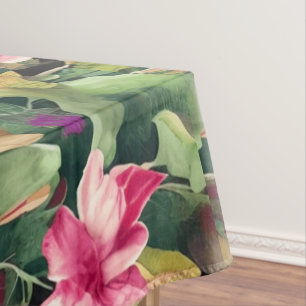 Nappe Beau Motif de fleurs roses et feuilles tropicales