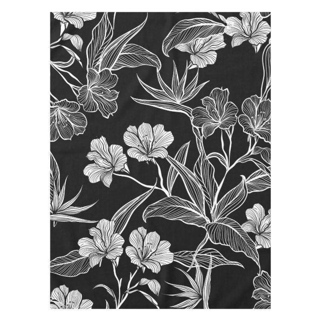 Nappe Beau motif floral noir et blanc simple (Devant)
