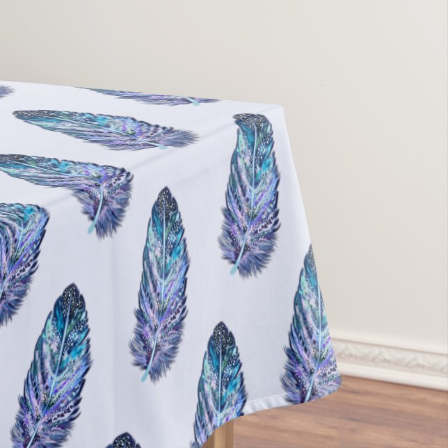 Nappe Beautiful Feathers Blue Tablecloth - Custom Colors (In Situ)