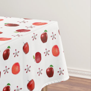 Nappe Beaux Pommes Rouges et Fleurs de Pommier sur Fond 
