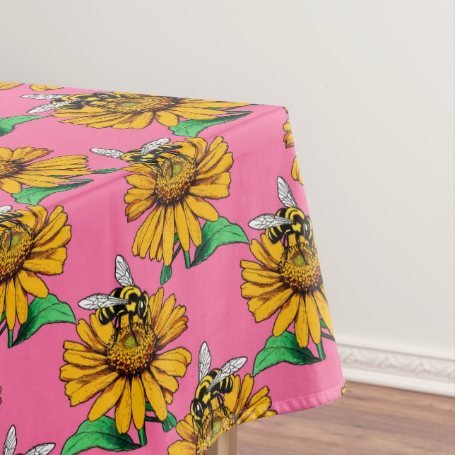 Nappe Bee on Sunflower Flower Pattern Design Pink (In Situ)