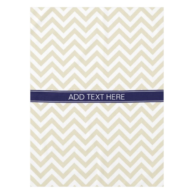 Nappe Beige Lg Chevron Marine Nom bleu Monogramme (Devant)