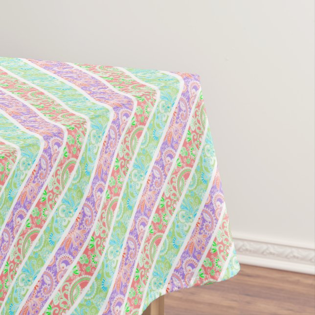 Nappe Belles fleurs pastel colorées rayures (In Situ)