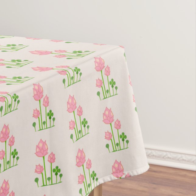 Nappe Belles fleurs roses sur fond beige clair (In Situ)