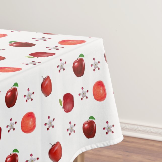 Nappe Belles pommes rouges et fleurs de pommier sur fond (In Situ)