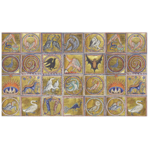 NAPPE BESTIAIRE MÉDIÉVAL, ANIMAUX FANTASTIQUES, ROUGE 