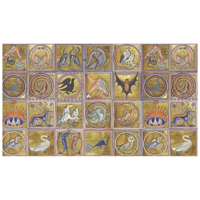 NAPPE BESTIAIRE MÉDIÉVAL, ANIMAUX FANTASTIQUES, ROUGE D' (Devant (Horizontal))