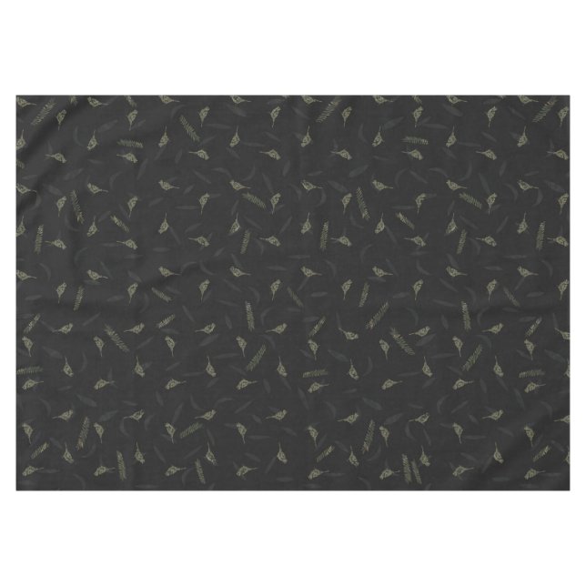 Nappe Birds Leaves Charcoal Black Green Brown Grey (Devant (Horizontal))