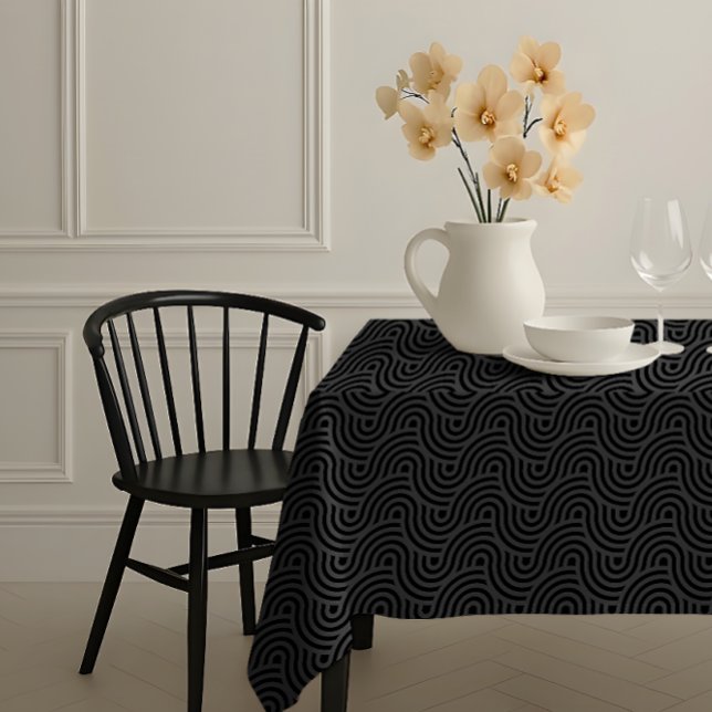 Nappe Black and Grey Modern Geometric Wavy Curved Lines (Créateur téléchargé)