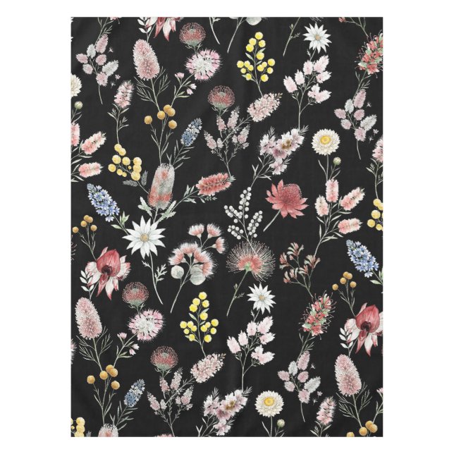 Nappe Black Romantic Moody Watercolor Wildflowers (Devant)