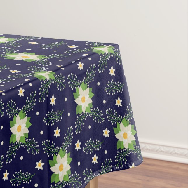 Nappe Blanc Poinsettias Feuilles verts Noël sur la Marin (In Situ)