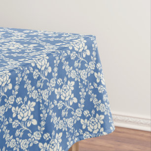 Nappe Bleu Blanc Floral Motif Botanique Chic