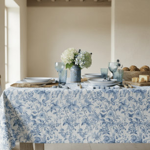 Nappe Bleu Blanc Floral Toile Élégant Vintage