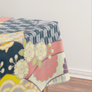 Nappe Bleu Blanc Japonais Kimono Floral Coton Dîner