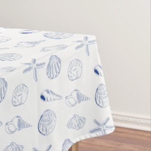 Nappe Bleu blanc Main dessinée Sea Shells Plage Été