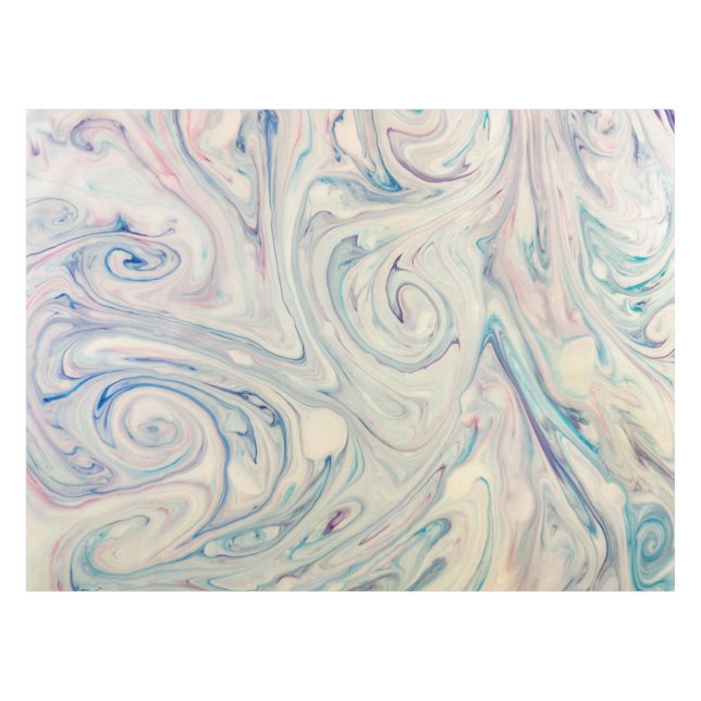 Nappe Bleu blanc rose moderne Fluid Marbling Art Abstrai (Devant (Horizontal))