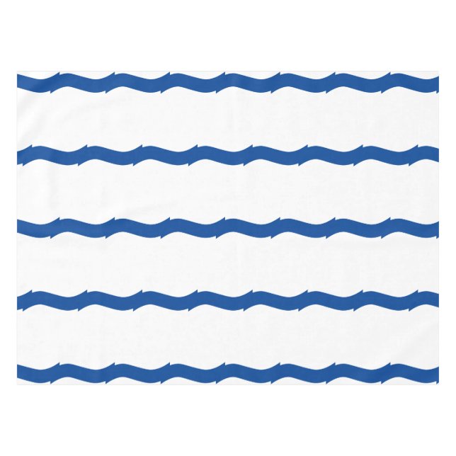 Nappe Bleu blanc vagues rayures motif nautique (Devant (Horizontal))