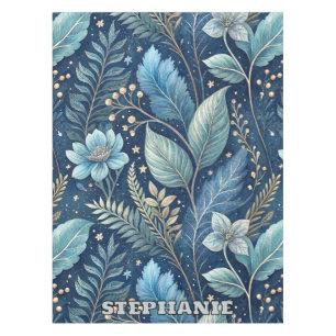 Nappe Bleu complexe et vert botanique - bleu foncé étoil
