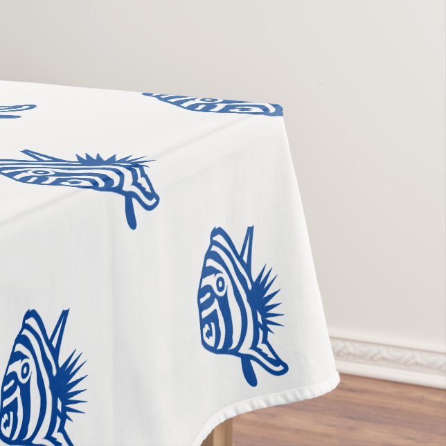 Nappe Bleu côtier poisson blanc motif moderne été amusan (In Situ)