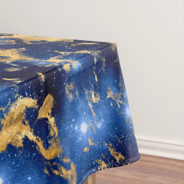 Nappe Bleu Éblouissant, Marbre Galaxie Blanc & Or (In Situ)