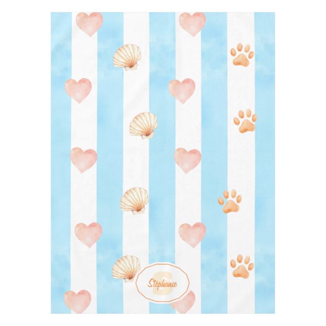 Nappe Bleu et blanc - Coeurs, Empreinte de patte, Coque (Devant)
