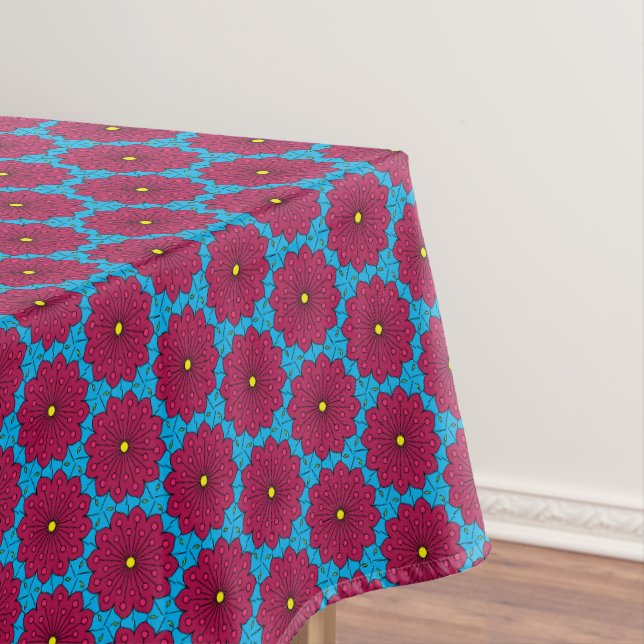 Nappe Bleu et rouge boho motif style mandala (In Situ)