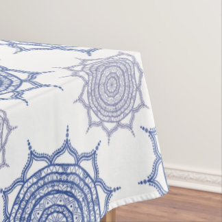 Nappe Bleu hivernal Boho tendance, Motif Mandala blanc Z