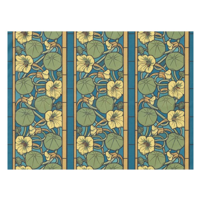 Nappe Bleu jaune Nasturtium Fleur Nouveau Motif (Devant (Horizontal))