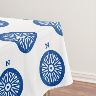Nappe Bleu marine boussole blanche motif moderne côtier