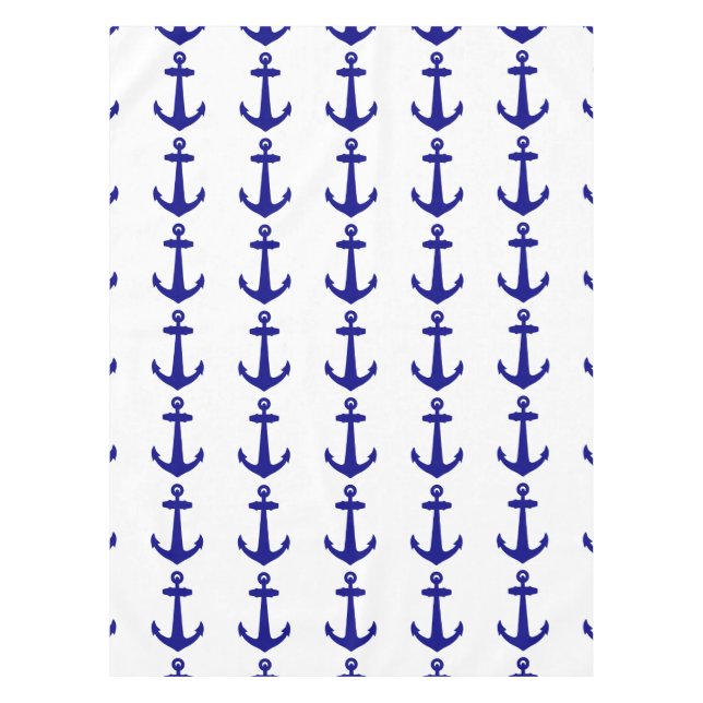 Nappe Bleu Marine Sur Blanc Décor Côtier Ancre (Devant)