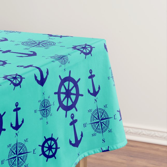 Nappe Bleu marine sur le motif nautique de turquoise (In Situ)