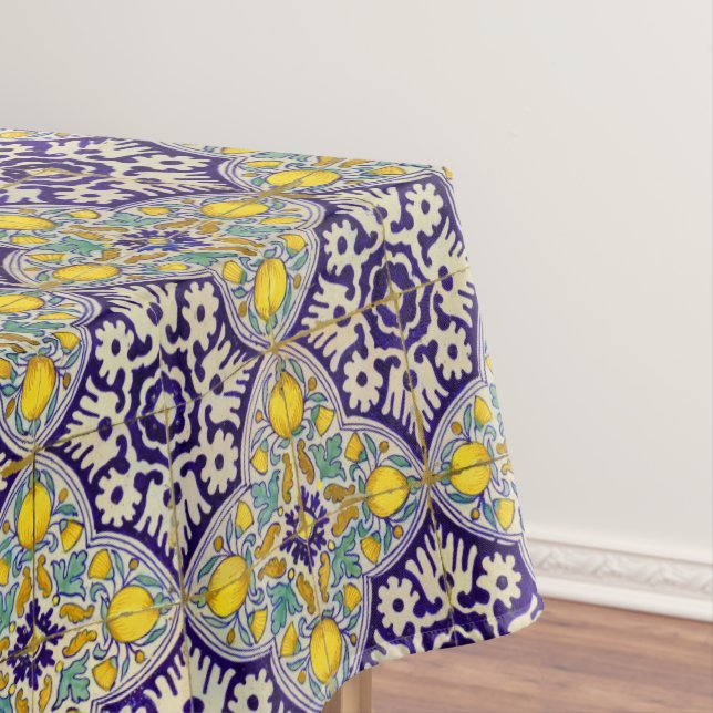 Nappe Bleu Méditerranée Motif Fleurs Jaunes (In Situ)