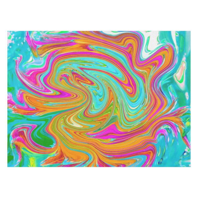 Nappe Bleu, Orange et Rose Chaud Abstrait Rétro Groovy (Devant (Horizontal))