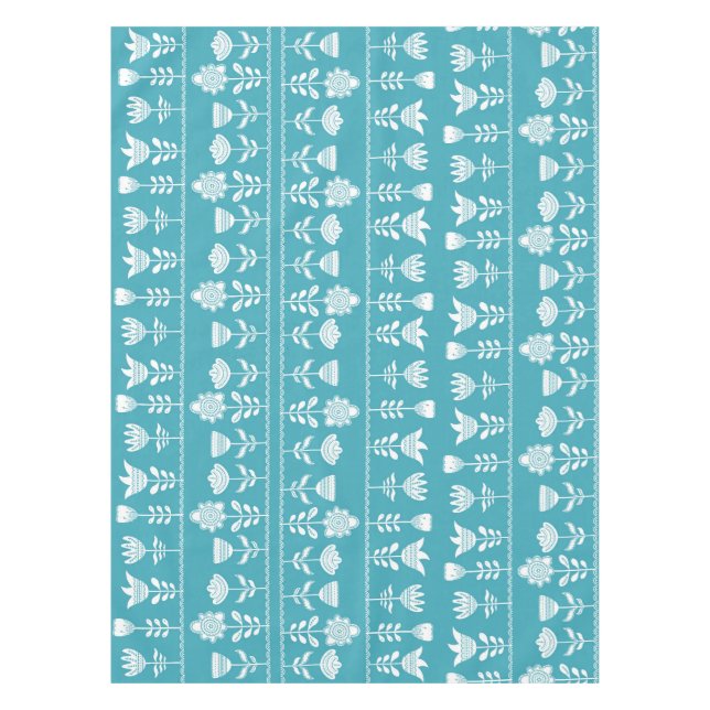 Nappe bleu scandinave avec fleurs blanches (Devant)